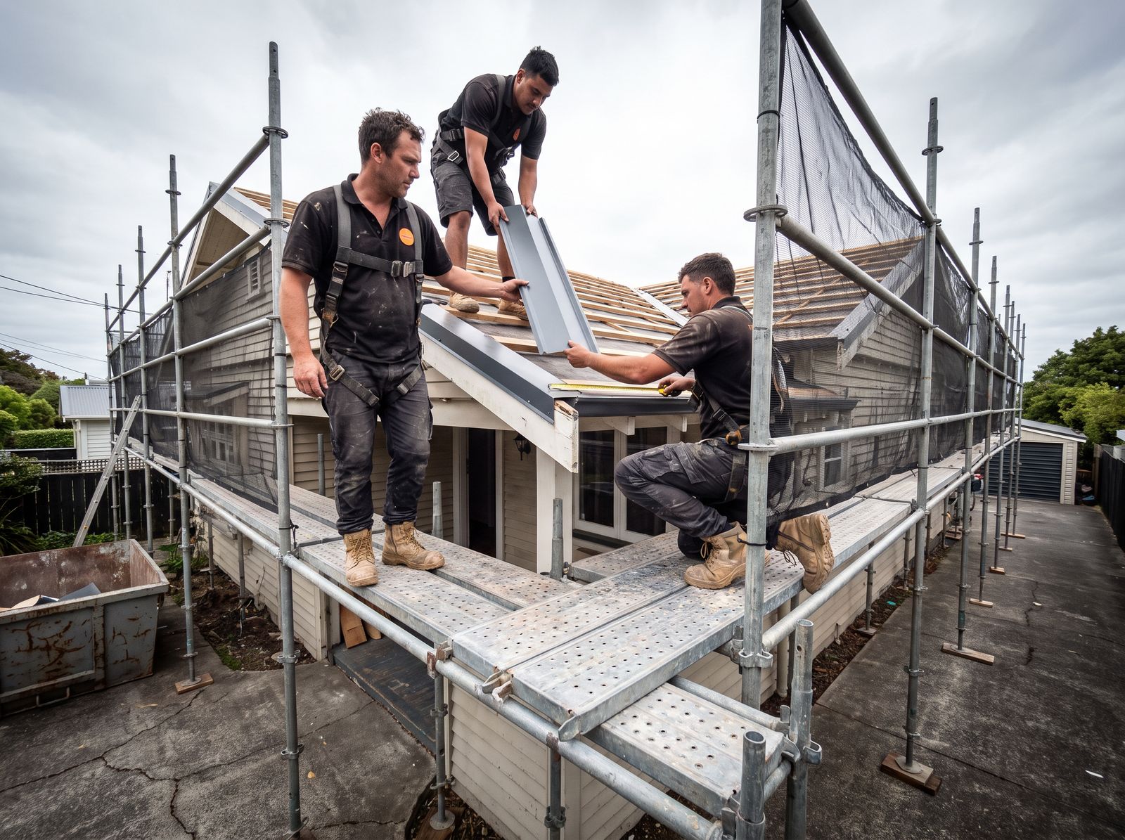 Roofing crew on the scaffold